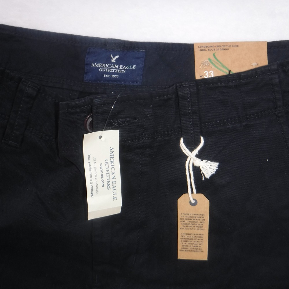 American Eagle Outfitters Longboard Shorts‎ Mens 33 Black Cotton Chino Logo NWT - Picture 3 of 8